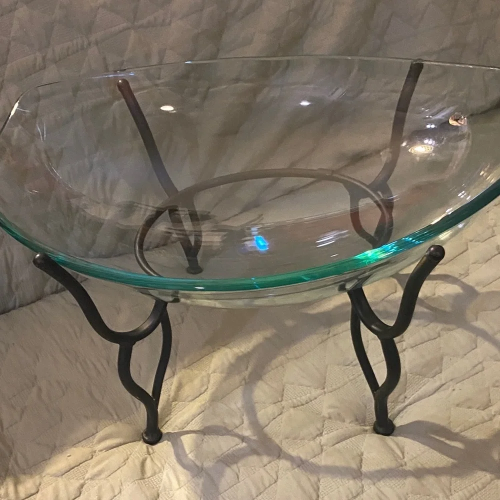 Elegant Glass Bowl with Black Stand large size 10”Hx14”Wx21”L